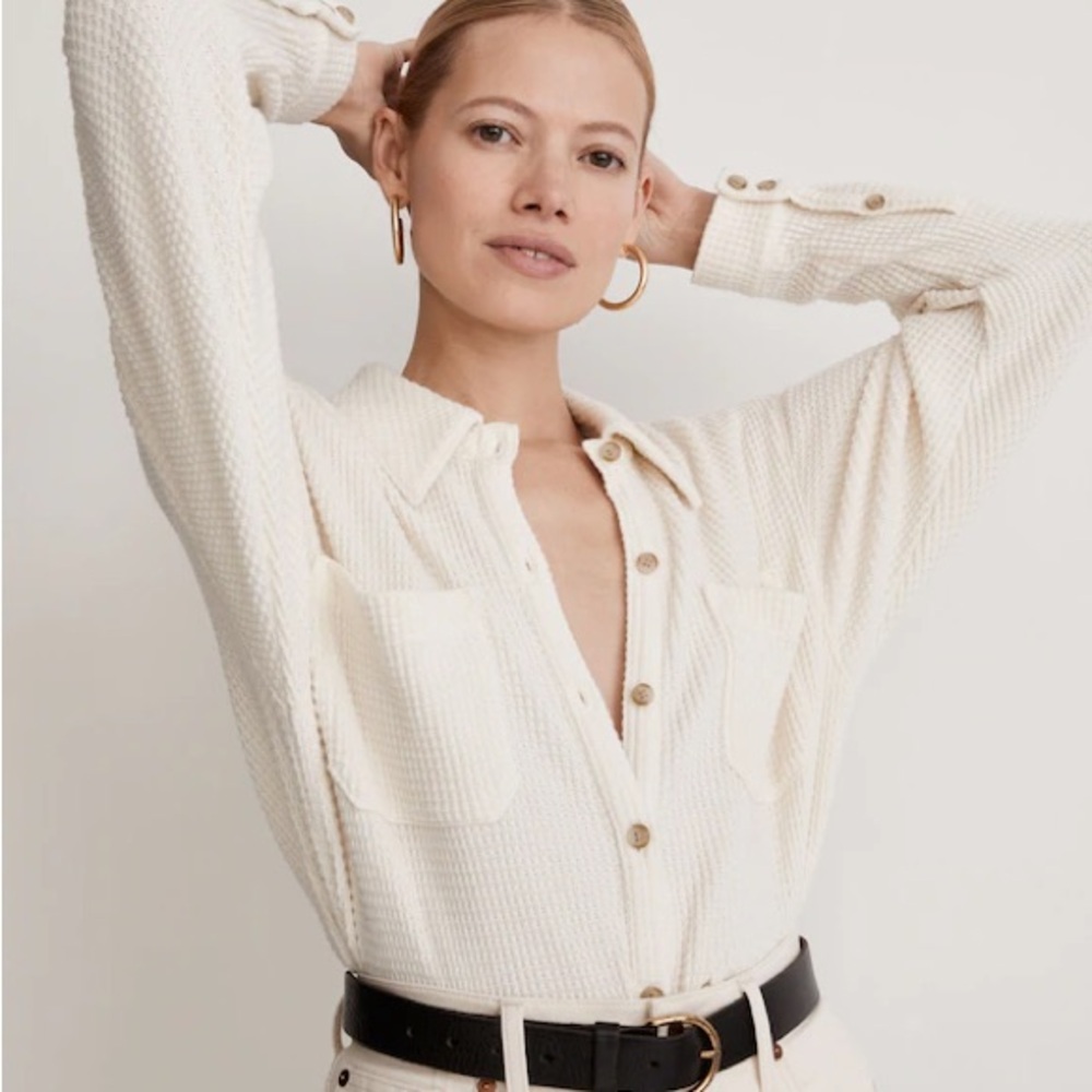 Madewell Waffle Knit Shirt-Jacket Antique Cream Women’s 2x